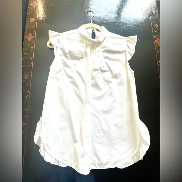 Shanghai Tang Elegant White Ruffle Blouse Size 40 (4) - Picture 2 of 7